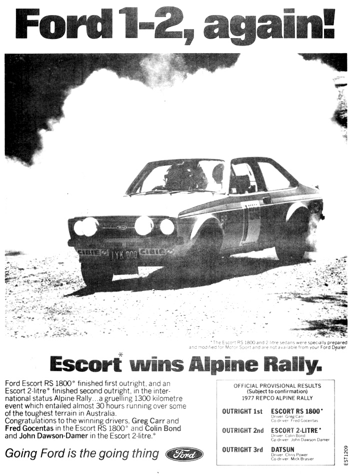 1978 Ford Escort RS 1800 Escort Wins Alpine Rally